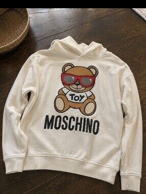Moschino Cream Hoodie with Toy Bear and Red Sunglasses